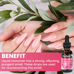 Mia Secret neutralizador de olor para monómero, ideal para salones.