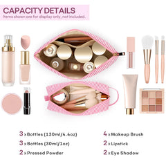 Mibasies initial makeup bags sized for travel toiletries and skincare separation.