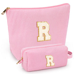 Mibasies two-pcs initial makeup bags in pink, ideal for travel storage.