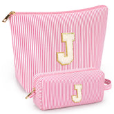 Mibasies two-piece makeup bags set in pink, ideal for travel organization