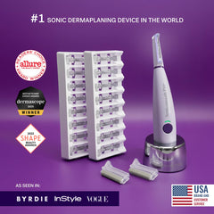 Michael Todd Sonicsmooth Pro+ USB charging dock demonstrates cordless skincare on the go.