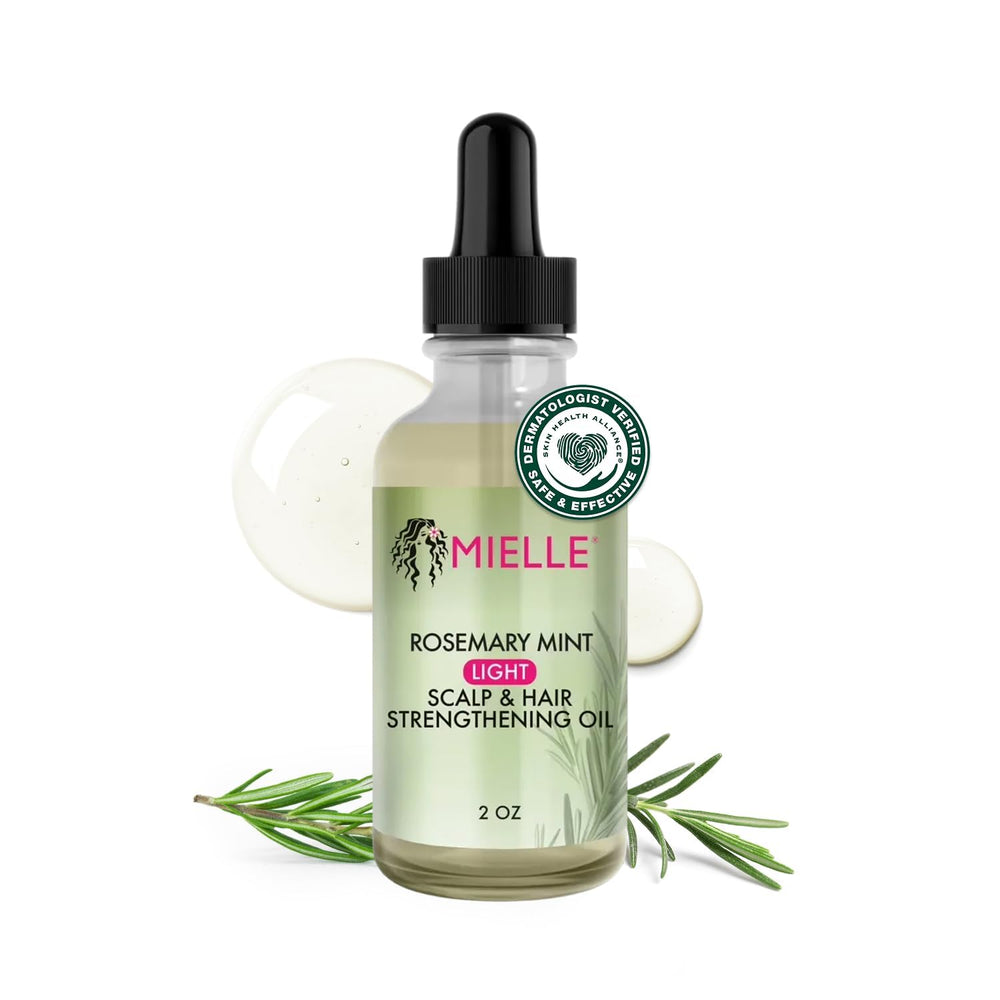 Mielle Organics Aceite ligero Romero y Menta en botella, aroma fresco para nutrir el cuero cabelludo.