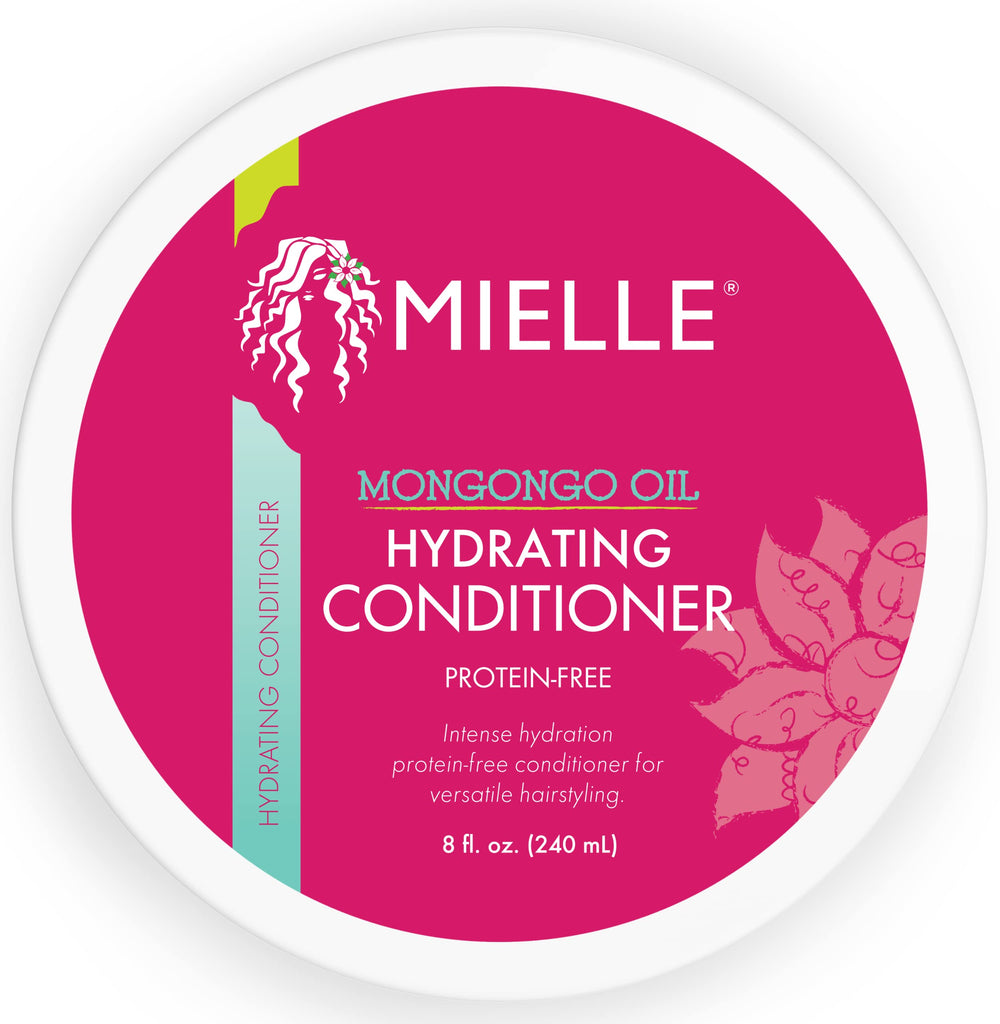 Acondicionador hidratante Mielle Organics Mongongo Oil en bote para cabello suave.