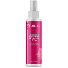 Mielle Organics Mongongo Oil Thermal Protectant Spray bottle guarding hair during heat styling