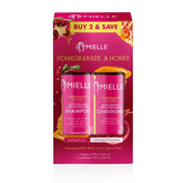 Champú Mielle Organics Pomegranate & Honey, botella vertida, limpieza suave e hidratación.