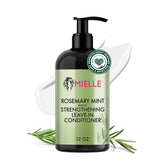 Botella frontal de Mielle Organics romero-menta, ideal para hidratación diaria.