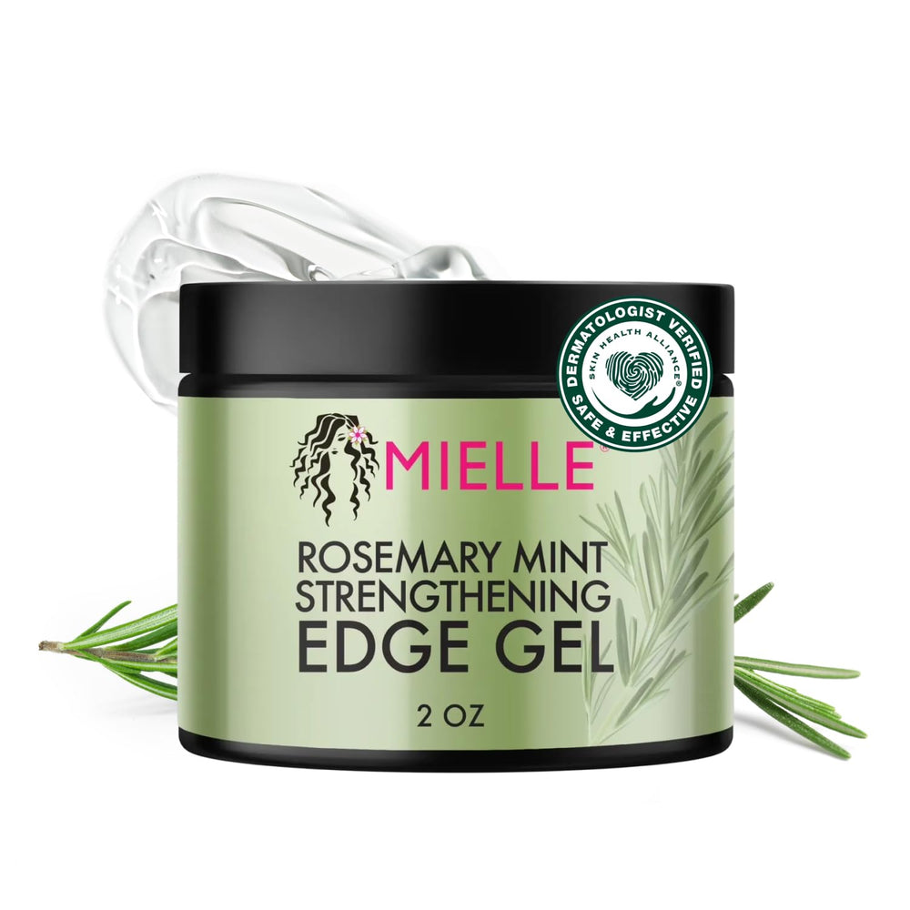 Mielle Organics Rosemary & Mint Edge Gel bottle delivering strong hold and shine.