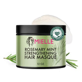 Envase de la mascarilla Mielle Rosemary Mint para cuidado diario.