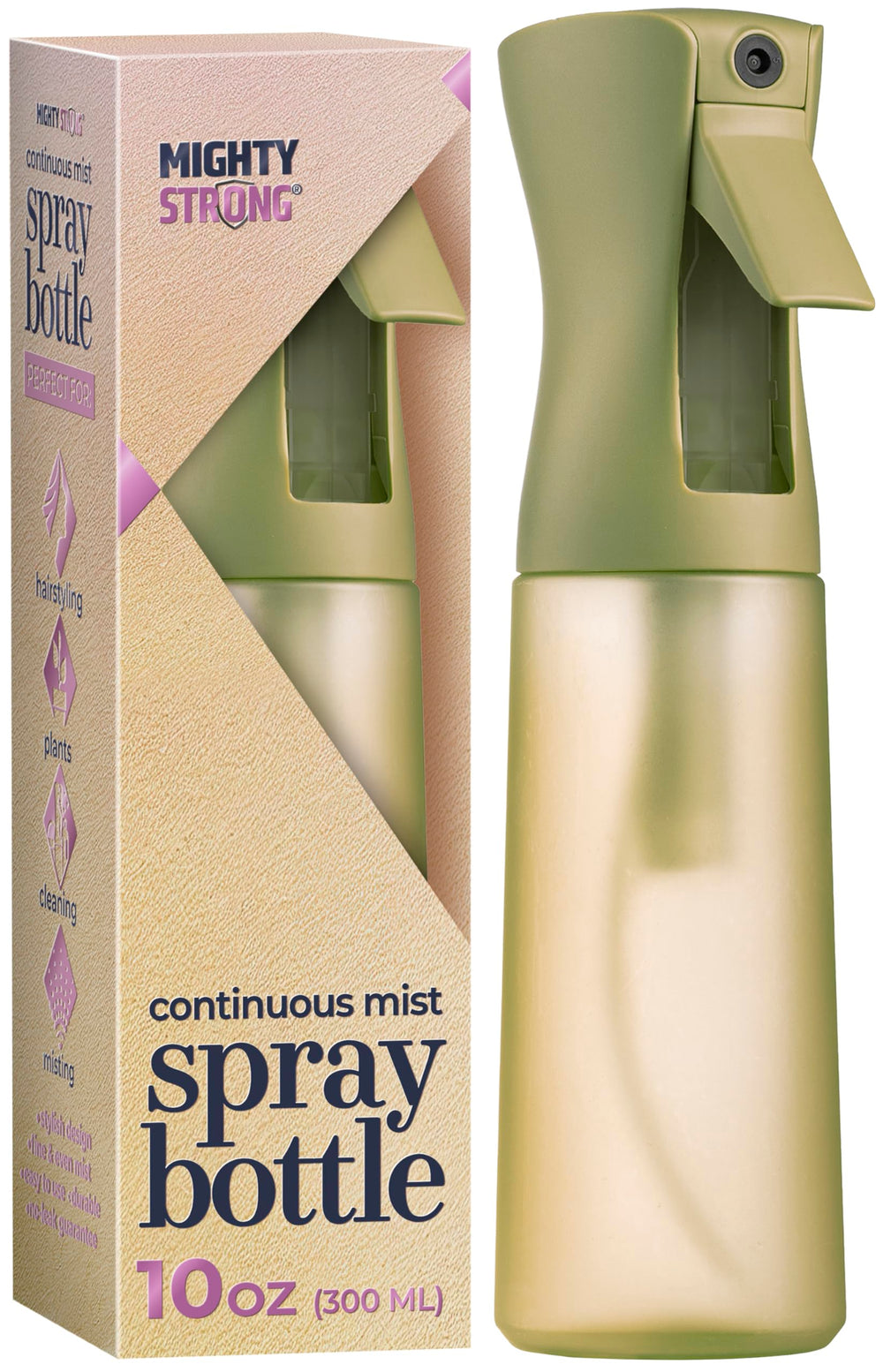 MIGHTY STRONG 10oz bottle shows hair mist for even styling