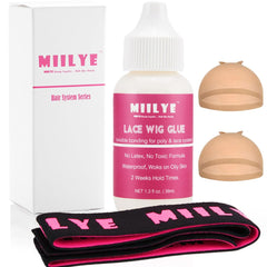 MIILYE lace wig glue bottle closeup shows a strong, invisible bond for a natural look.