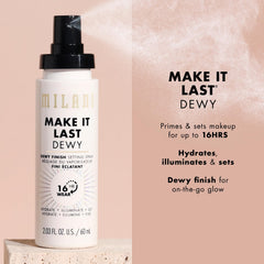Milani aplicación a 8-10 pulgadas (20-25 cm) para fijar el maquillaje