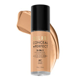 Milani Conceal + Perfect base líquida arena, acabado natural y cobertura duradera.