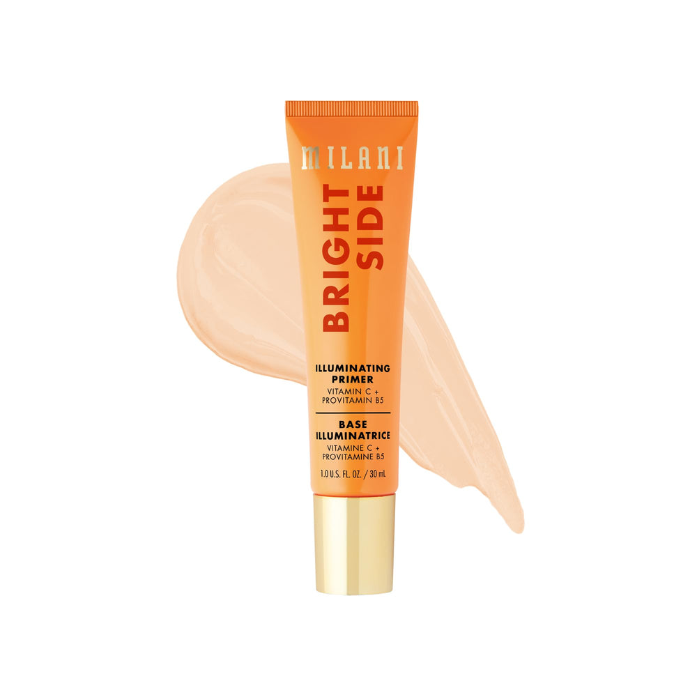 Milani primer facial con la botella, listo para un tez radiante y preparada.