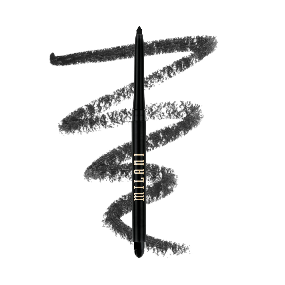 Milani Stay Put Eyeliner After Dark pencil close-up shows precision for clean lines.