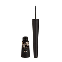 Milani Stay Put Matte Liquid Eyeliner on eye during application for precise control.