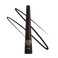 Milani Stay Put Matte Liquid Eyeliner in black — close-up shows crisp, long-lasting line.