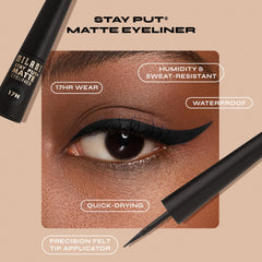 Milani Stay Put Matte Liquid Eyeliner precision tip for tight, accurate lines.