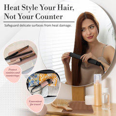 Milaya Beauty heat mat with curling iron showing heat protection for styling.