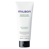 Milbon Moisture Replenishing Conditioner bottle pour shows hydration for dry hair.