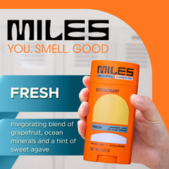 Miles Kids Desodorante uso diario, caja abierta mostrando producto para deporte y escuela.