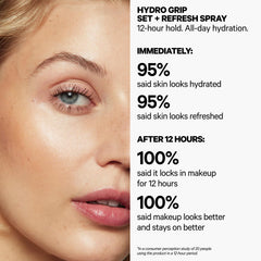 Milk Makeup Hydro Grip spray mist applied between makeup layers for refresh.
