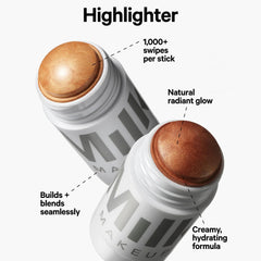 Milk Makeup Lit highlighter stick on brow bones for lifted shine.