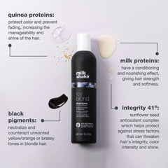 Milk Shake Icy Blond Shampoo pigmentos negros: neutralizan tonos amarillos para cenizas más limpias.