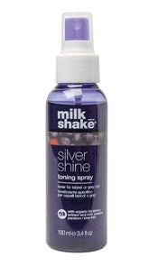 Milk Shake Silver Shine bottle with violet pigment neutralizing brass on platinum hair.