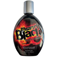 Millennium Tanning Insanely Black 60x bottle offers deep, long-lasting color.