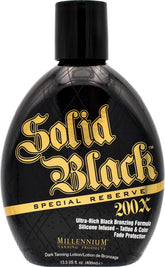 Millennium Tanning Solid Black 200X bottle pour showing premium bronzing texture