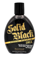 Millennium Tanning Solid Black label close-up highlighting ingredients