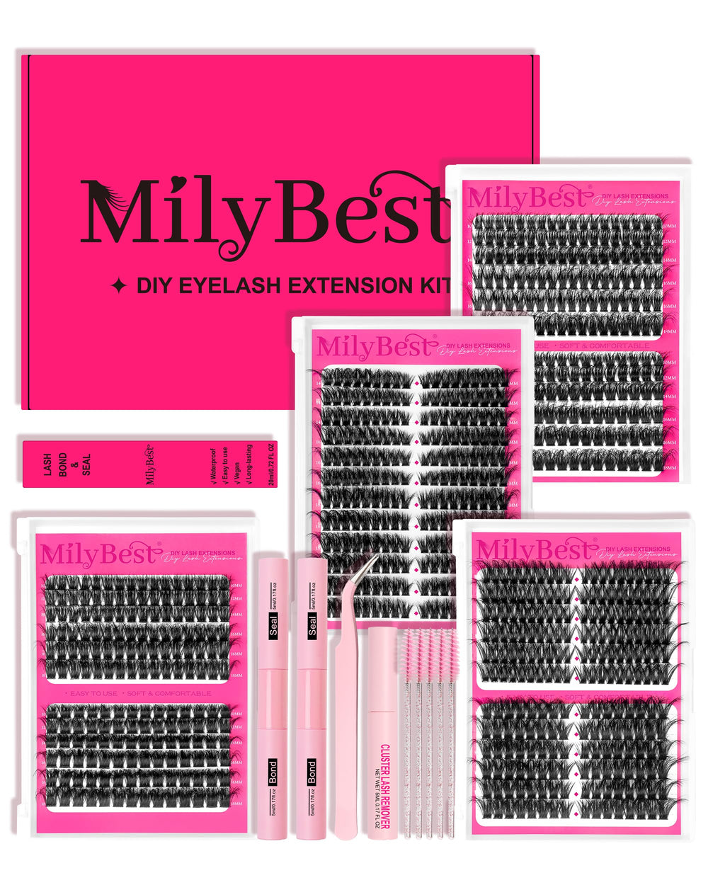 MilyBest lash clusters kit box for at home lash extensions setup