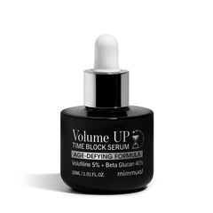 Mimmua Volume Up Time Block Serum bottle highlights sleek packaging for easy daily use.