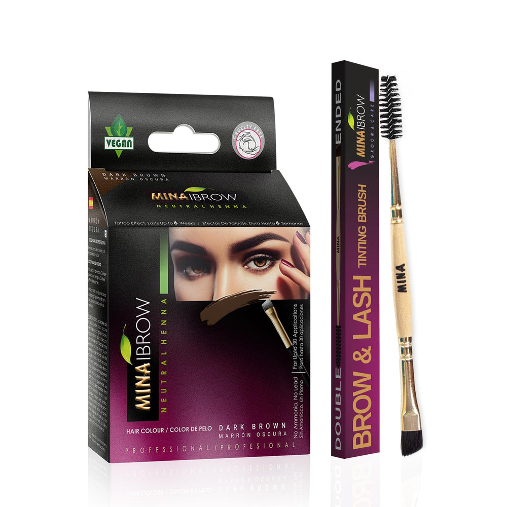 MinaiBrow dark brown brow tint kit demonstrating natural color application.