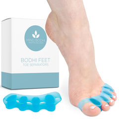 Mind Bodhi toe separators blue close-up gel material for comfortable toe separation.