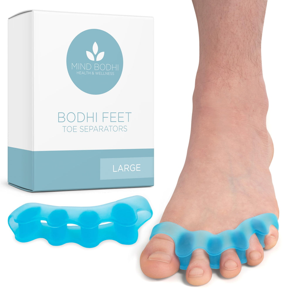 Mind Bodhi toe separators in blue packaging for easy daily use and comfort.