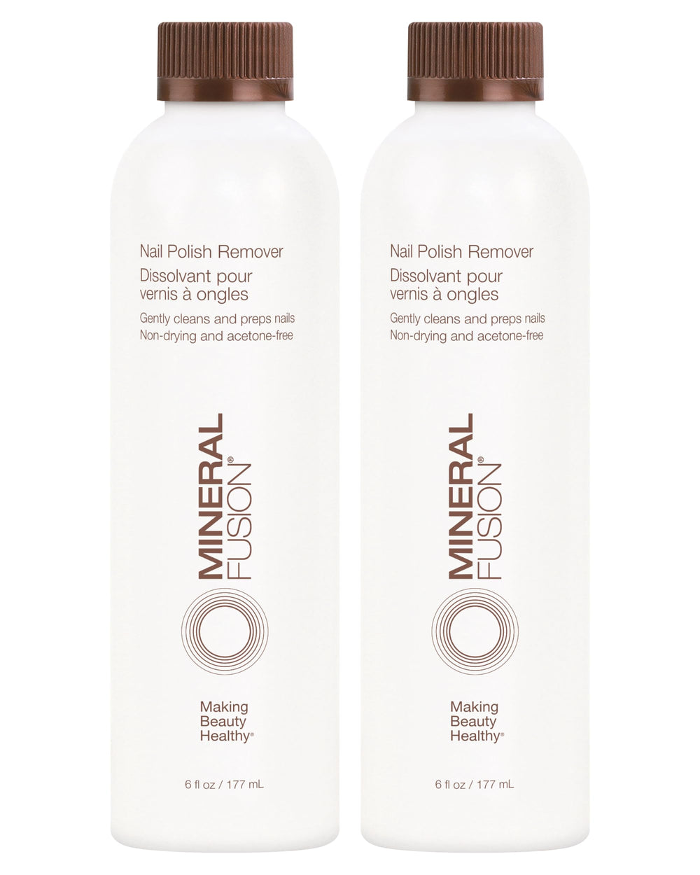 Mineral Fusion Nail Polish Remover bottle pour demonstrates acetone-free cleansing for nails
