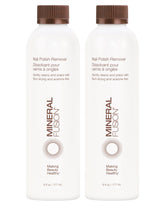 Mineral Fusion Nail Polish Remover bottle pour demonstrates acetone-free cleansing for nails
