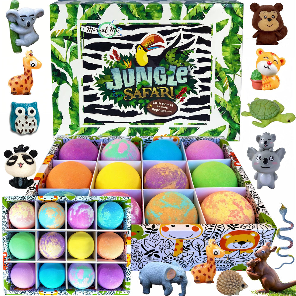 Mineral Me California bath bombs with surprise inside reveal animals during bath time.