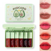 Miniling lip tint set packaging with six shade swatches for versatile looks.