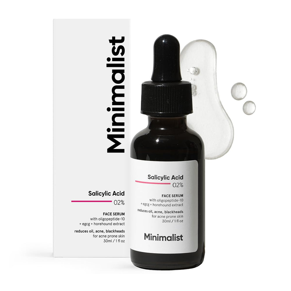 Sérum Minimalist ácido salicílico 2% en botella de 30 ml para poros limpios y piel clara.
