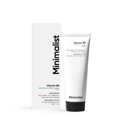 Minimalist Vitamina B5 10% crema facial en envase, hidratación ligera para piel grasa.