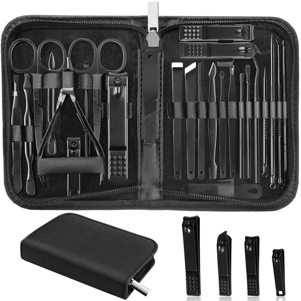 MINKINH manicure set in black case open for travel-ready nail care