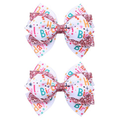 Miroksh 4-inch glitter pink birthday bow clip sparkling for party hairstyles