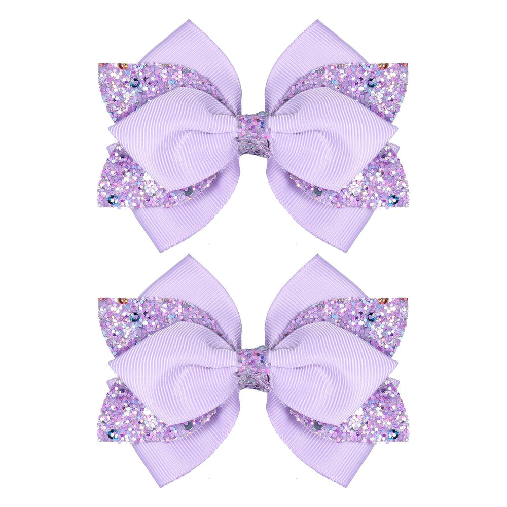 Miroksh sparkly glitter purple ribbon hair bow clip adds shine to any hairstyle.