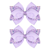 Miroksh sparkly glitter purple ribbon hair bow clip adds shine to any hairstyle.