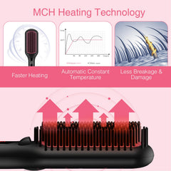 Anti-scald feature shown protecting hair during heat glide.