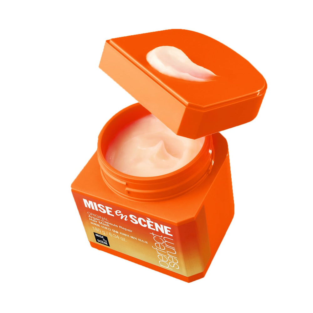 Mise En Scene mascarilla argán reparadora en bote: reparación suave y brillo visible.