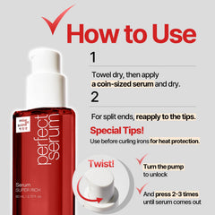 Mise En Scene Perfect Serum oil blend shown for natural hair nourishment.