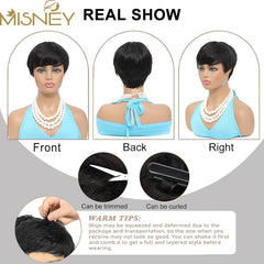MISNEY Pixie Cut Wig side view highlights layered style for versatile looks.